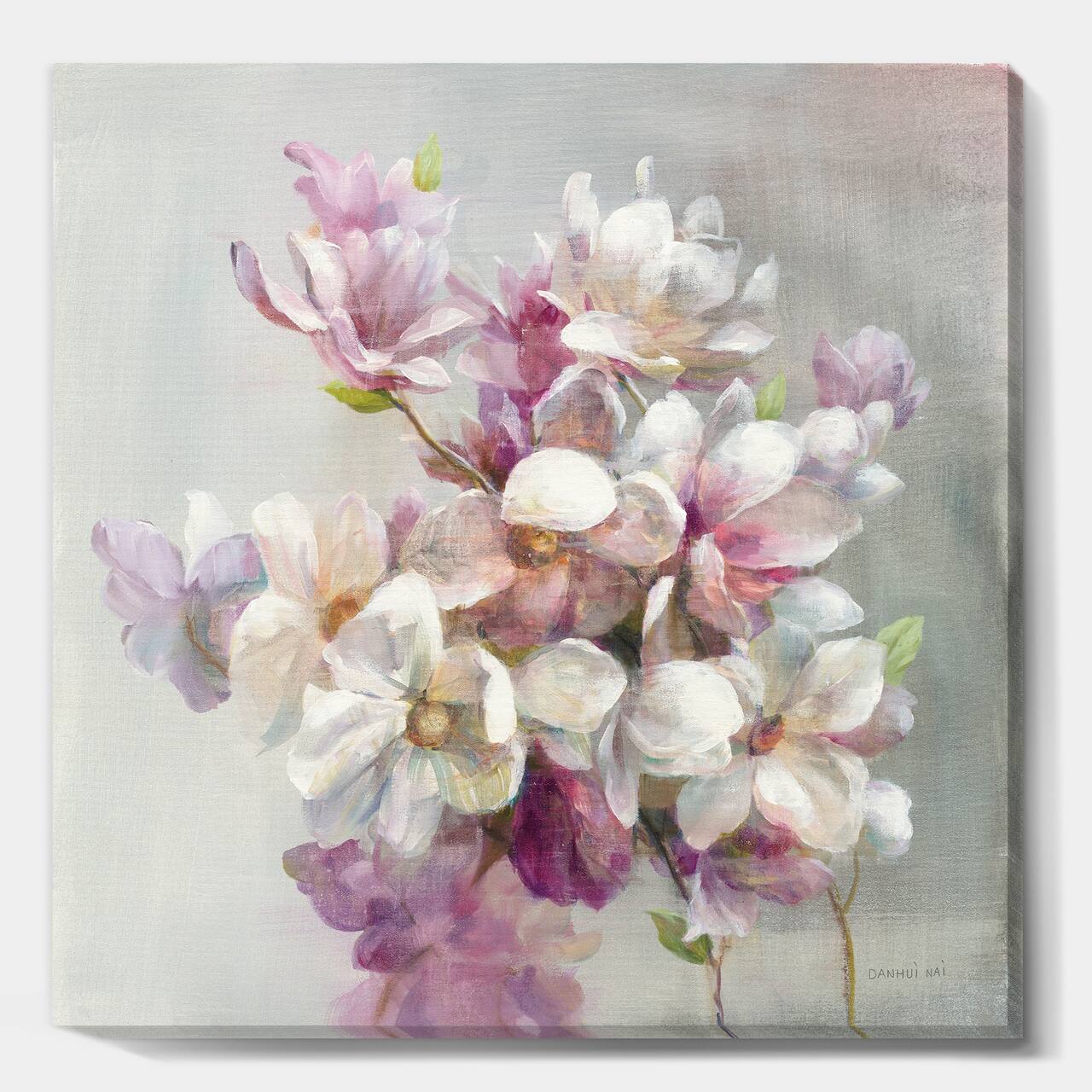 Designart - Pink Magnolia Flowers - Shabby Chic Canvas Art